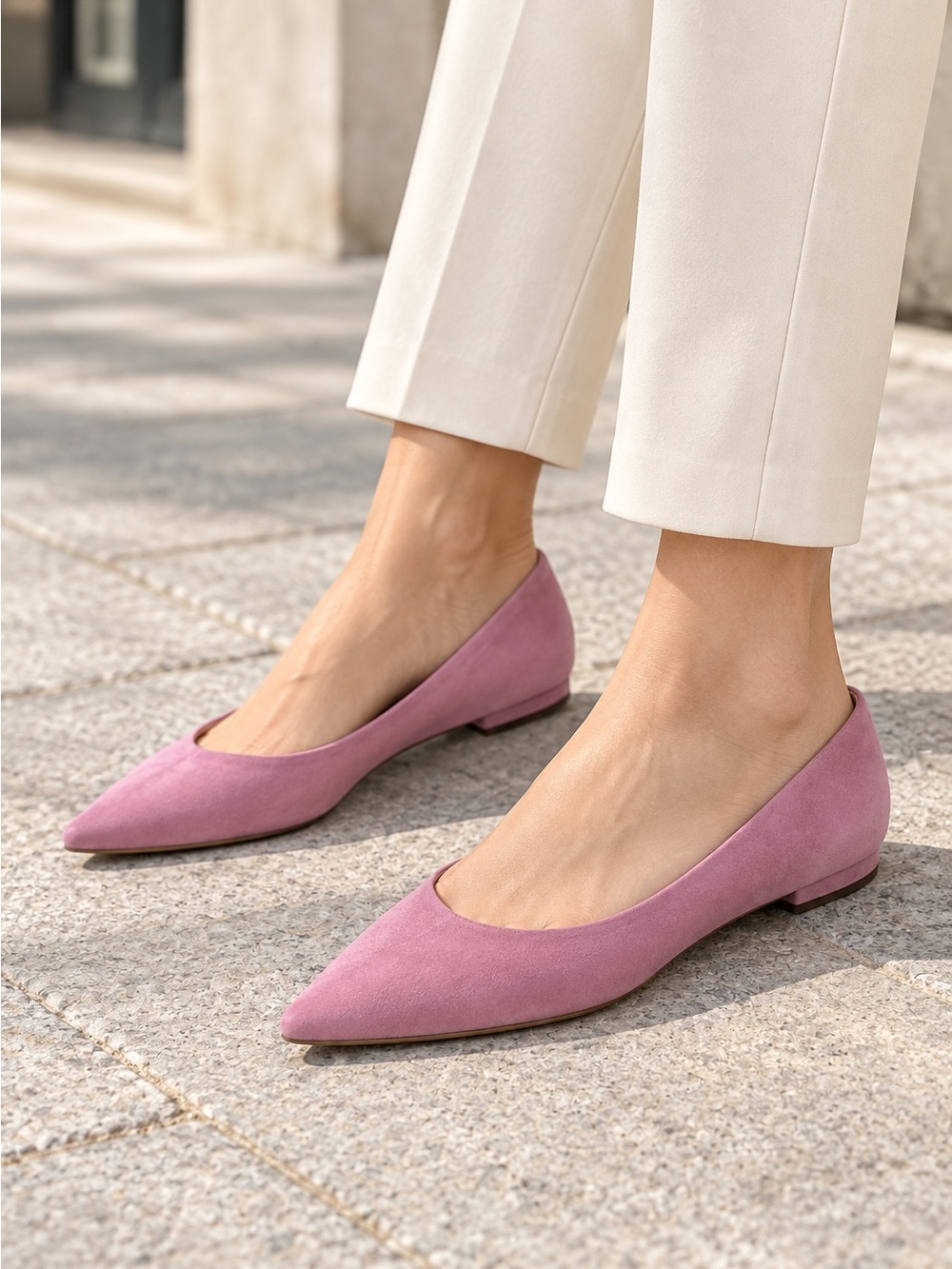 J.Crew Pointy-Toe Suede Flats Sundrenched Peony Pink Size 9